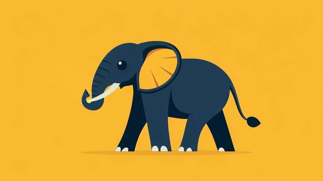 Cute Cartoon Elephant with Raised Trunk on Orange Background