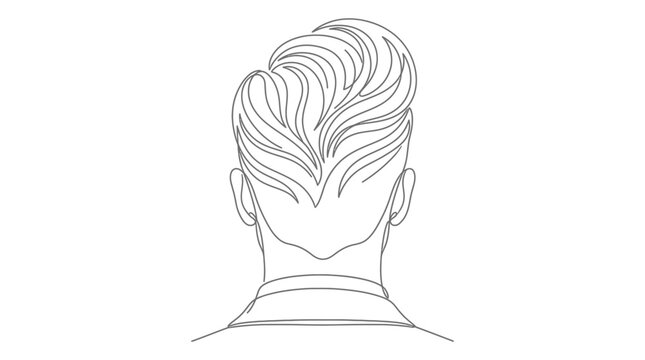 Single continuous line drawing of man with stylish pompadour hairstyle back view