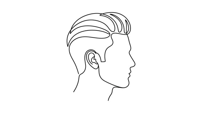 Continuous line art drawing of a handsome man profile with modern pompadour hairstyle