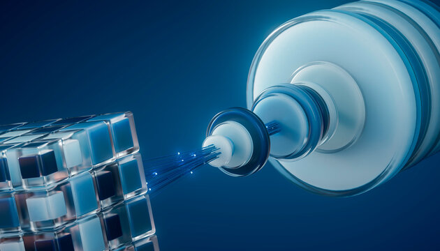3D fiber optic technology connecting geometric glass blocks
