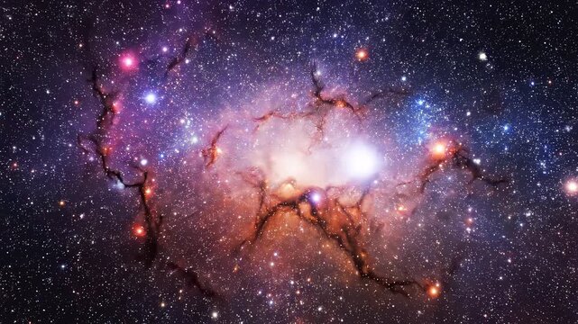 Nebula cluster glowing intensely with stellar formation during cosmic expansion in deep space cinematic motion