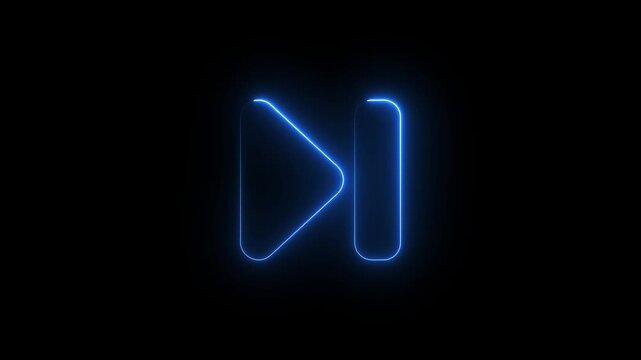 glowing red skip forward icon animation with neon media control symbol on black background,modern neon forward navigation symbol on black background,fast forward media symbol with luminous light effec