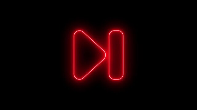 glowing red skip forward icon animation with neon media control symbol on black background,modern neon forward navigation symbol on black background,fast forward media symbol with luminous light effec