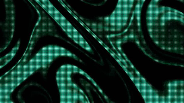 Emerald green halftone liquid abstract motion background with fluid wavy patterns and dot texture. Modern teal digital graphic for creative projects and retro-inspired designs.
