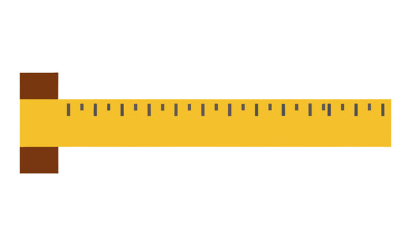 A yellow drafting t-square ruler with brown accents isolated on a white background, architecture and design concept
