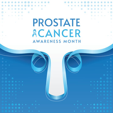 Prostate cancer awareness month - Text and Blue ribbon awareness roll to penis sign on blue white dot texture background vector design