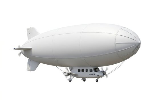 Modern White Airship Blimp with Gondola and Propellers Isolated on a Pure White Background for Commercial Design