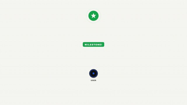 Web design projects needing a milestone indicator. Green star button with a dark circular user icon on white background.