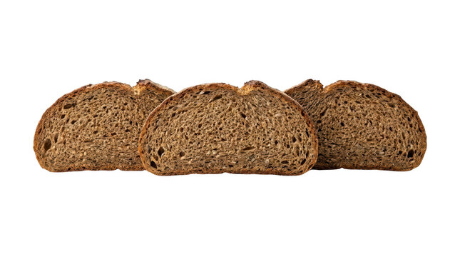 Fresh slices of healthy whole grain rye bread isolated on transparent background