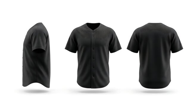Black baseball jersey mockup template with side, front and back views