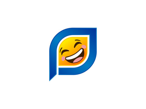 funny P letter with laughing emoji logo Square