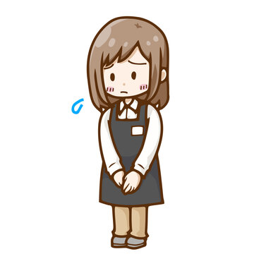 困っている女性店員のイラスト｜カスタマーハラスメントやクレーム対応に悩む接客スタッフ