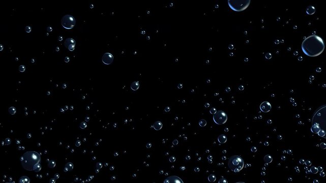 Water bubbles or carbonated soda fizz floating on alpha channel