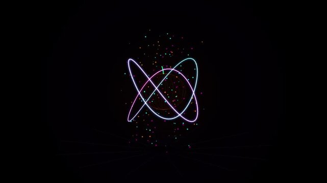 Abstract motion with glowing geometric lines and particles