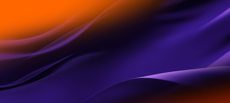 Abstract halloween banner design of violet sheer fabric and orange light with copy space 3D render