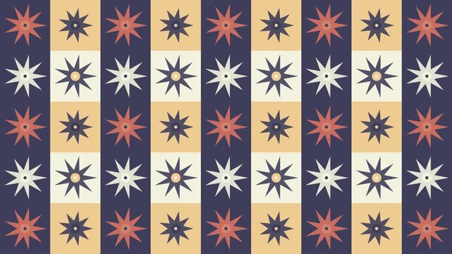 Retro geometric folk art star pattern moving on striped background seamless loop stock footage