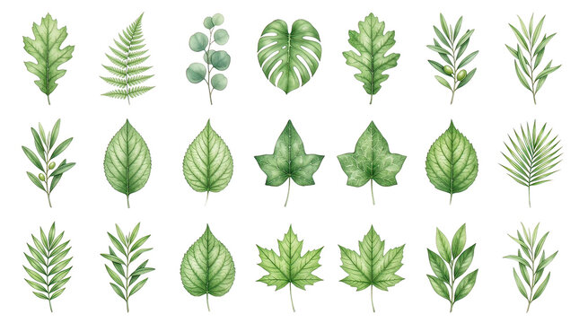 Green Botanical Leaves Collection Watercolor Set