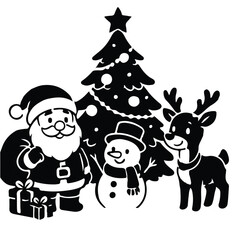 Naklejka premium Cute cartoon family of reindeer celebrating Christmas under a decorated tree together