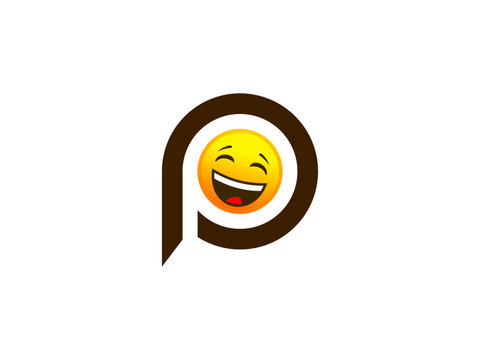 funny P letter with laughing emoji logo