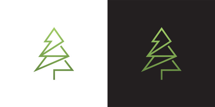 Minimalist Line Art Pine Tree Vector Icon Set Featuring Geometric Stylized Conifer Design in Green Outline for Forest Branding and Eco Logos