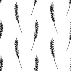 Obraz premium Seamless pattern with hand drawn cereal wheat oat rye barley rice ears spikelet Organic healthy food For decorative print, fabric, package, background