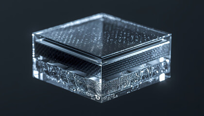Fototapeta premium Futuristic solid state battery cell technology concept with transparent glass casing and internal carbon layers, generative ai
