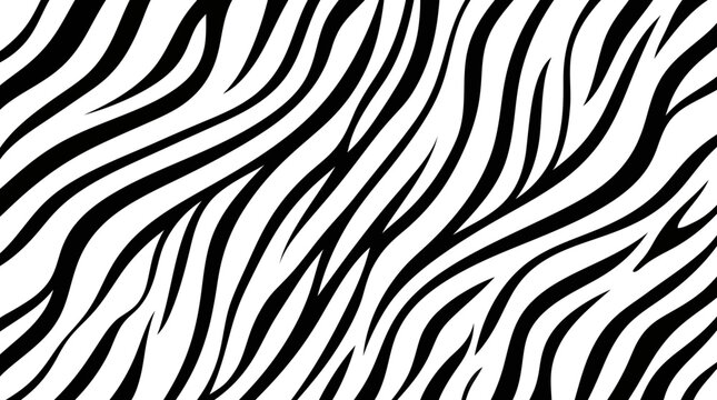 Bold graphic zebra pattern with dynamic wavy lines, representing wild nature and fashion, ideal for textile design, background graphics, and branding projects.