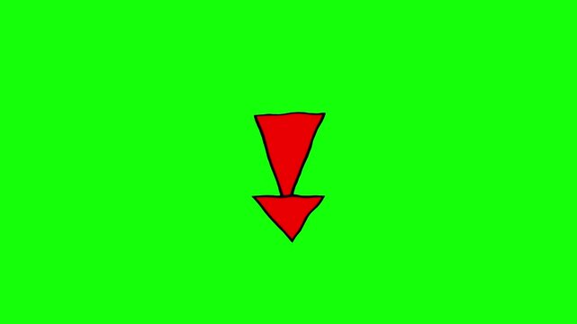 Red Hand-Drawn Arrow Pointing Down Green Screen Loop Animation.
