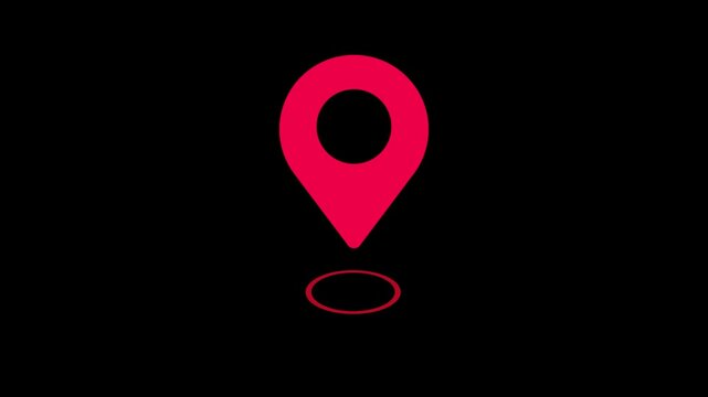 Bright red map marker pin icon with a subtle elliptical shadow, representing precise digital navigation.