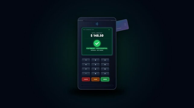 EDC payment terminal machine processing transaction with digital display in store