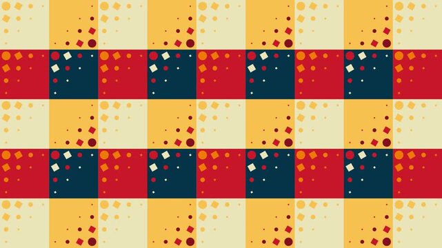 Retro Plaid Pattern Looping Background With Halftone Dots Animation