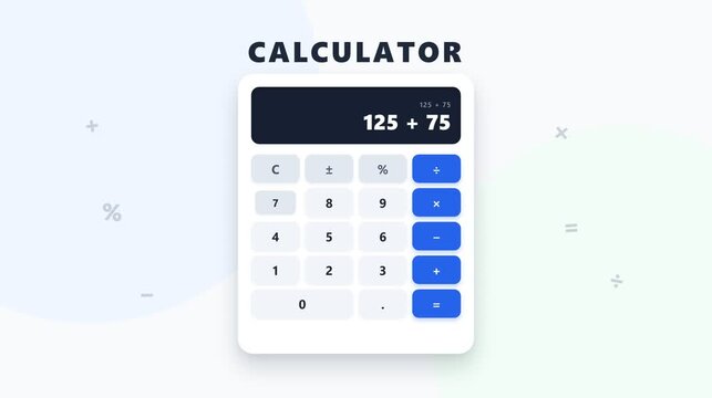 White calculator animation on dark background with film strip border loop