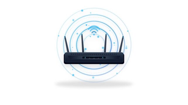 Wifi router animation with wireless signal waves icon on white background loop