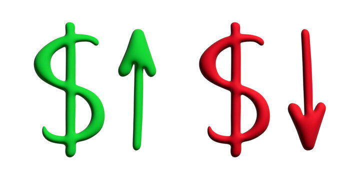 3d dollar currency symbol Growth and fall profit with arrow up and down Element for design