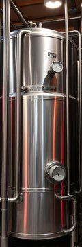 Fermentation tank with stainless steel pipes and sensors, tank, fermentation