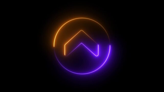 Neon glowing upward arrow animation with circular border on black background, direction
