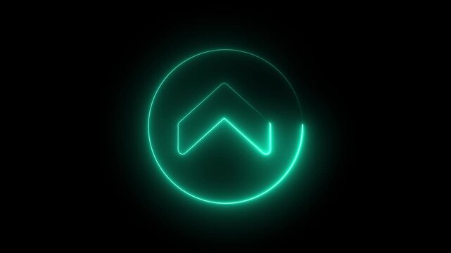 Neon glowing cyan arrow inside circle loading animation on black background