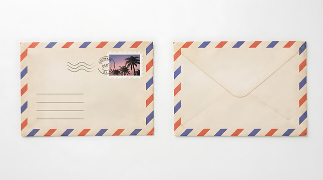 Two vintage airmail envelopes with red and blue borders on a white background