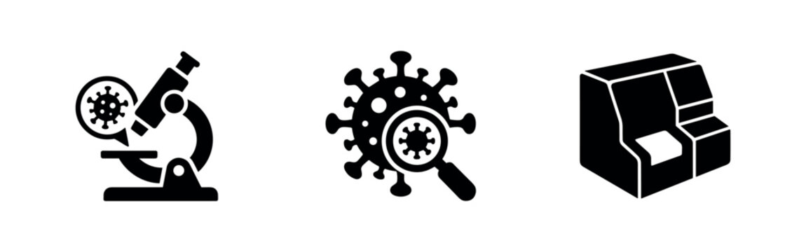 Laboratory Science Research Icons with Microscope and Virus Analysis