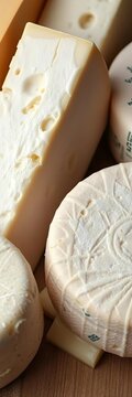 Textures of cow, sheep, and goat milk cheeses in a row, sheep, dairy