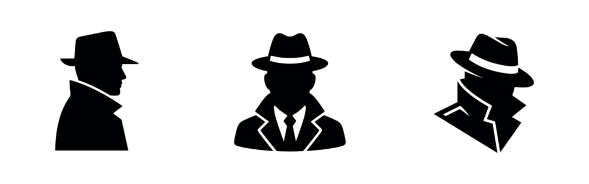 Secret Agent and Detective Silhouette Icons