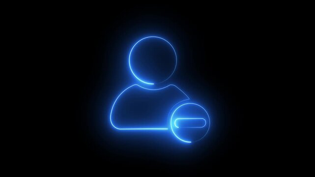 Neon blue user remove animation, glowing digital profile delete symbol for ui ux
