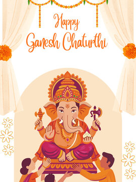 Ganesh Chaturthi Orange and White Traditional Greeting Poster