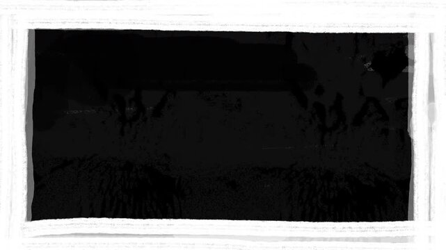 Grunge ink texture frame animation overlay with distressed texture on black background for vintage, cinematic, artistic, and creative video overlays
