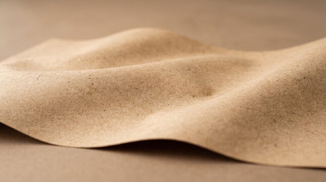 macro shot of brown kraft paper texture with natural waves, organic recycled material surface, abstract beige for design, packaging mockup, eco-friendly, detail of fibrous