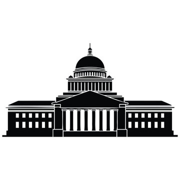 Vector silhouette illustration of a government building icon isolated on white design.