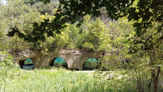 Italy, Umbria , Terni,  drone aerial view of  Nera Gorges a natural oasis close to Narni and Stifone - Mor&igrave;ca Spring and Cala del Mulino are carbonate aquifer with water at a constant temperature of 1