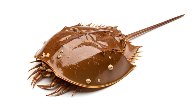 Realistic Brown Horseshoe Crab on White Background for Marine Biology or Seafood Market