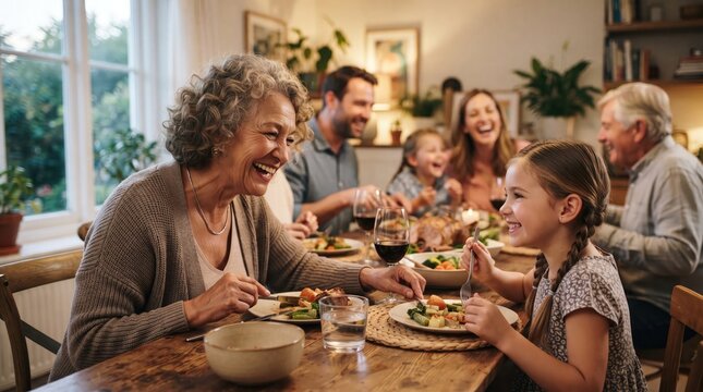 Multi generational family enjoying a festive meal together at home