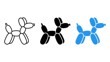Set of balloon dog icons in outline, solid black, and blue styles © Growup Pixel